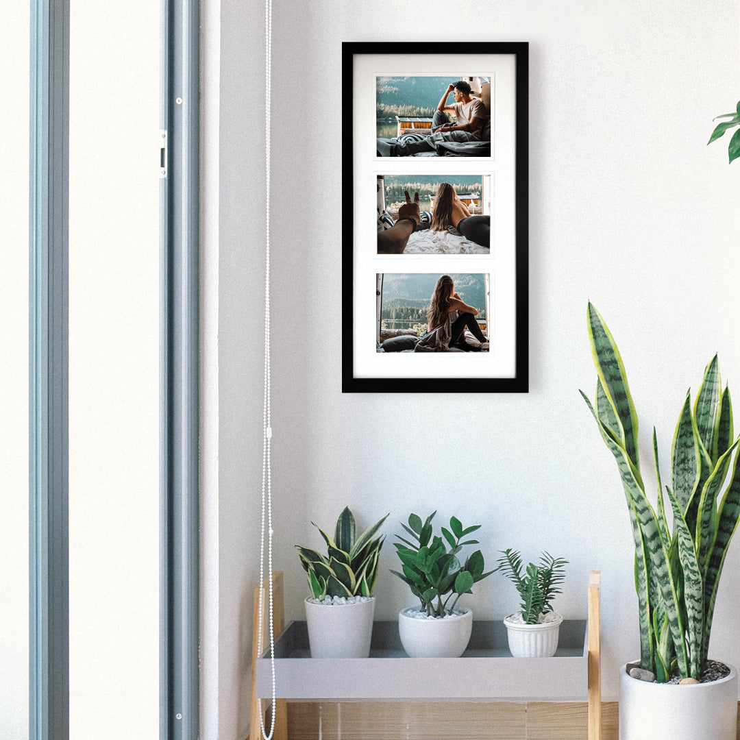 10x20” white timber collage frame with matboard to suit three 5x7” photos