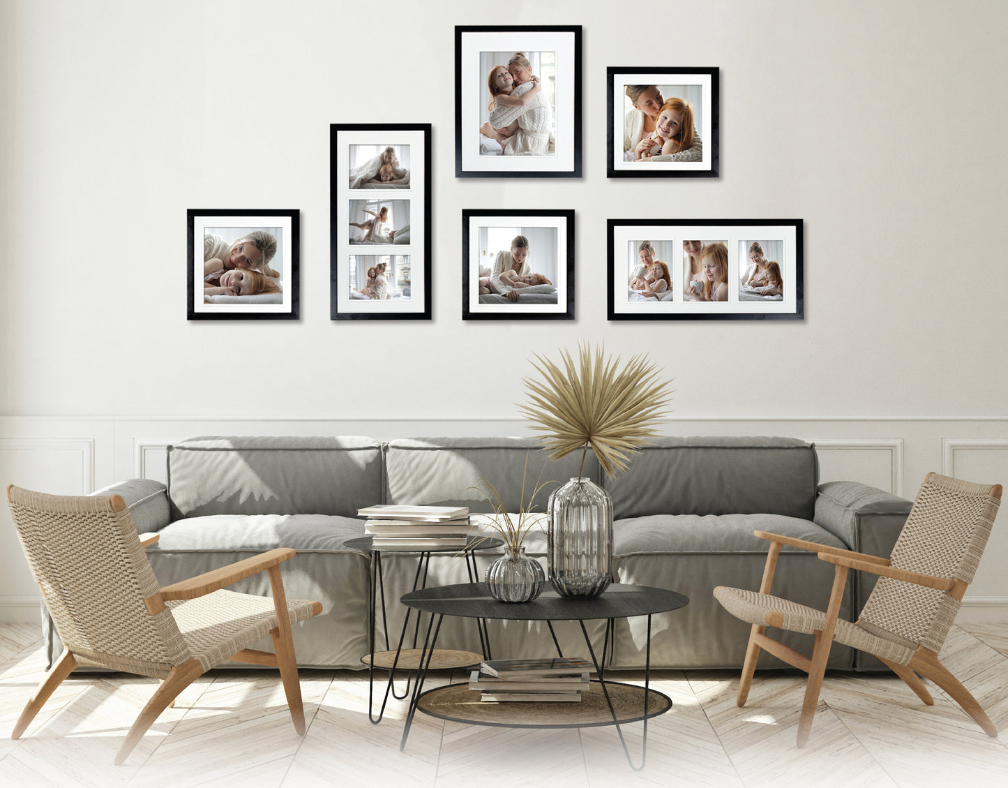 8x16” black timber collage frame with matboard to suit three 6x4” photos