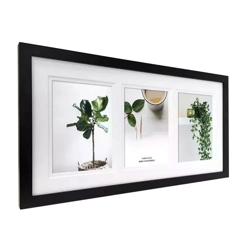 8x16” black timber collage frame with matboard to suit three 6x4” photos