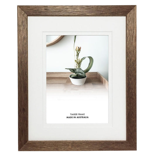 10x12” Hazelnut stained Oak timber frame with matboard to suit 6x8” photo