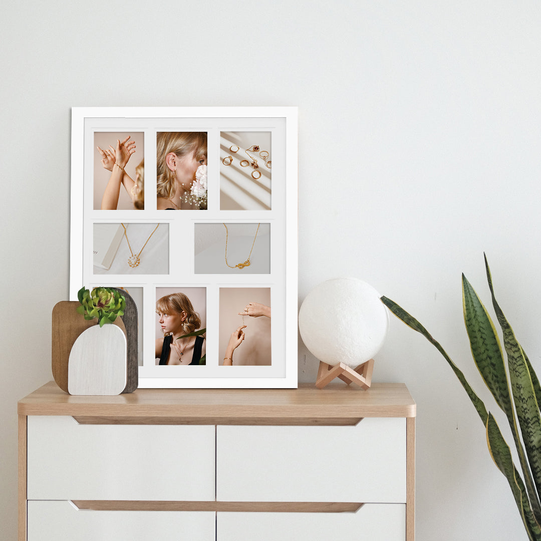 16x20” white timber collage frame with matboard to suit eight 6x4” photos