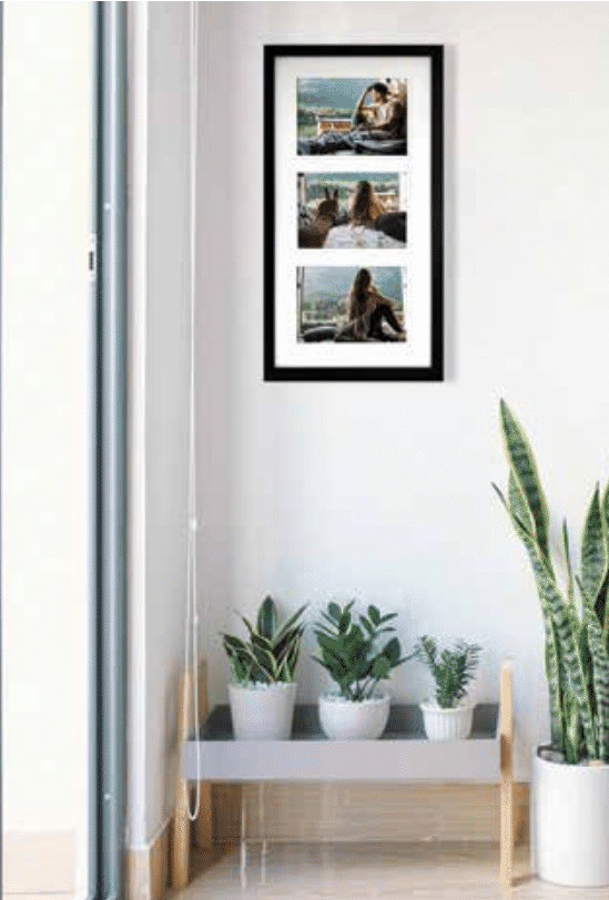 8x16” black timber collage frame with matboard to suit three 6x4” photos