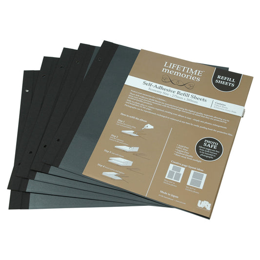 NCL Refillable Self-Adhesive Photo Album REFILL SHEETS 'Economy Size' Black (275mm x 300mm)